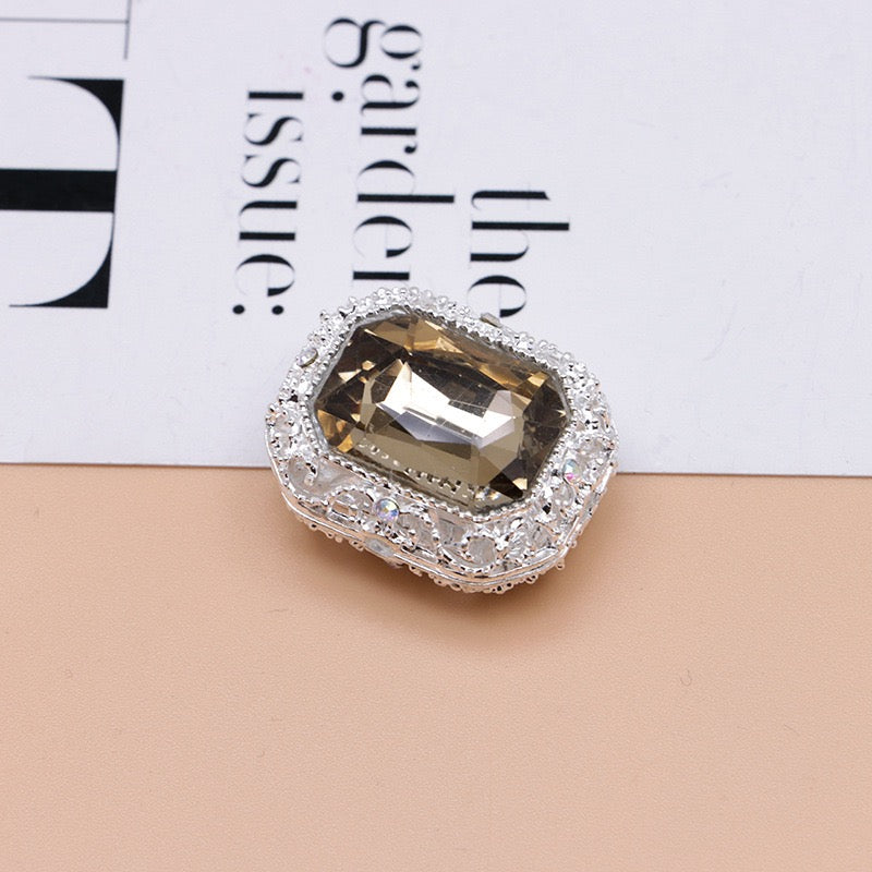 Heavy‑Duty Silver and Gold Alloy Square Beads with Multi-Color Rhinestones,About 21×17×10mm
