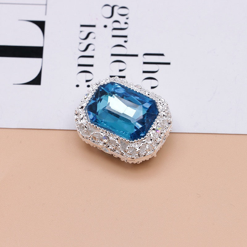 Heavy‑Duty Silver and Gold Alloy Square Beads with Multi-Color Rhinestones,About 21×17×10mm
