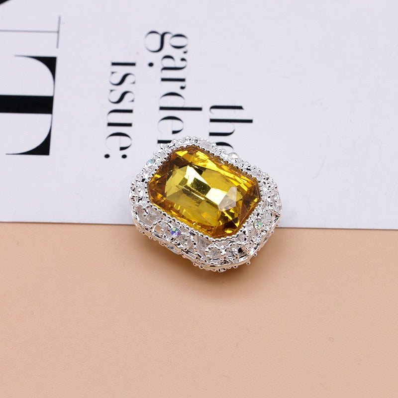 Heavy‑Duty Silver and Gold Alloy Square Beads with Multi-Color Rhinestones,About 21×17×10mm