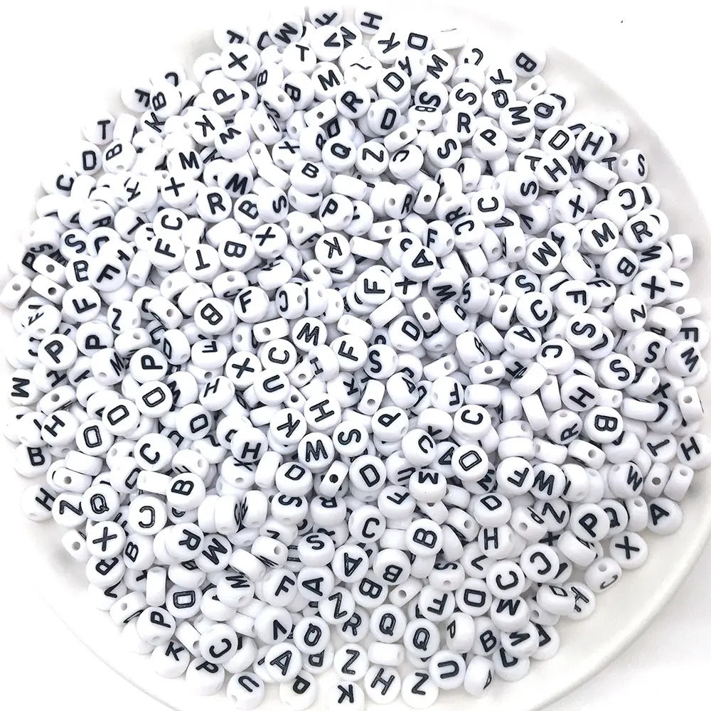 FS6759-4*7MM White Black Acrylic English Letter Beads Zoe DIY Wholesale