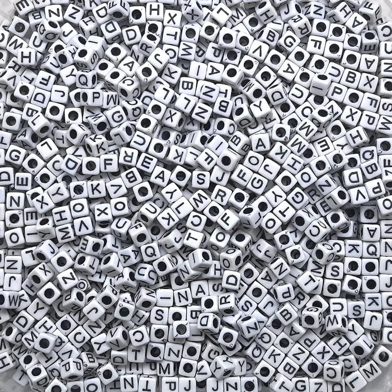 FS6769-6*6MM Square White BackGround Character English Letter Acrylic Beads