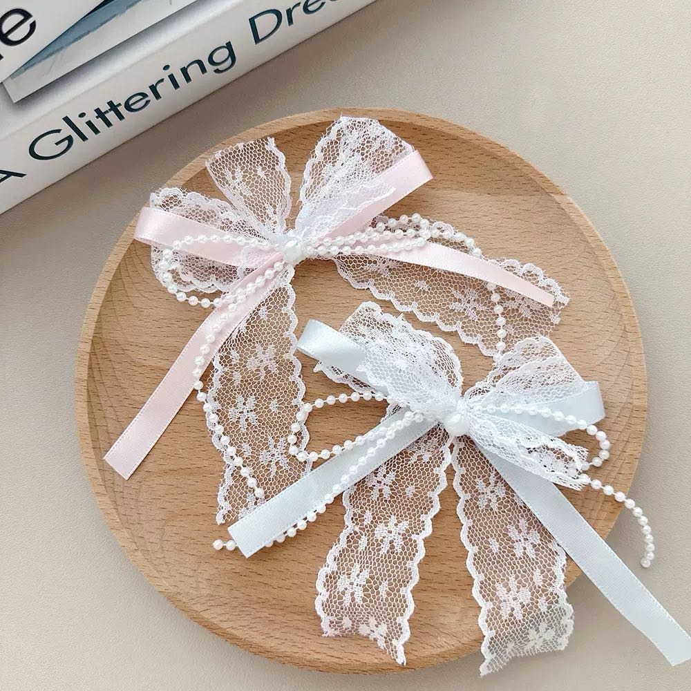 FS10192-About 10cm Pearl Lace Fabric Bowknot