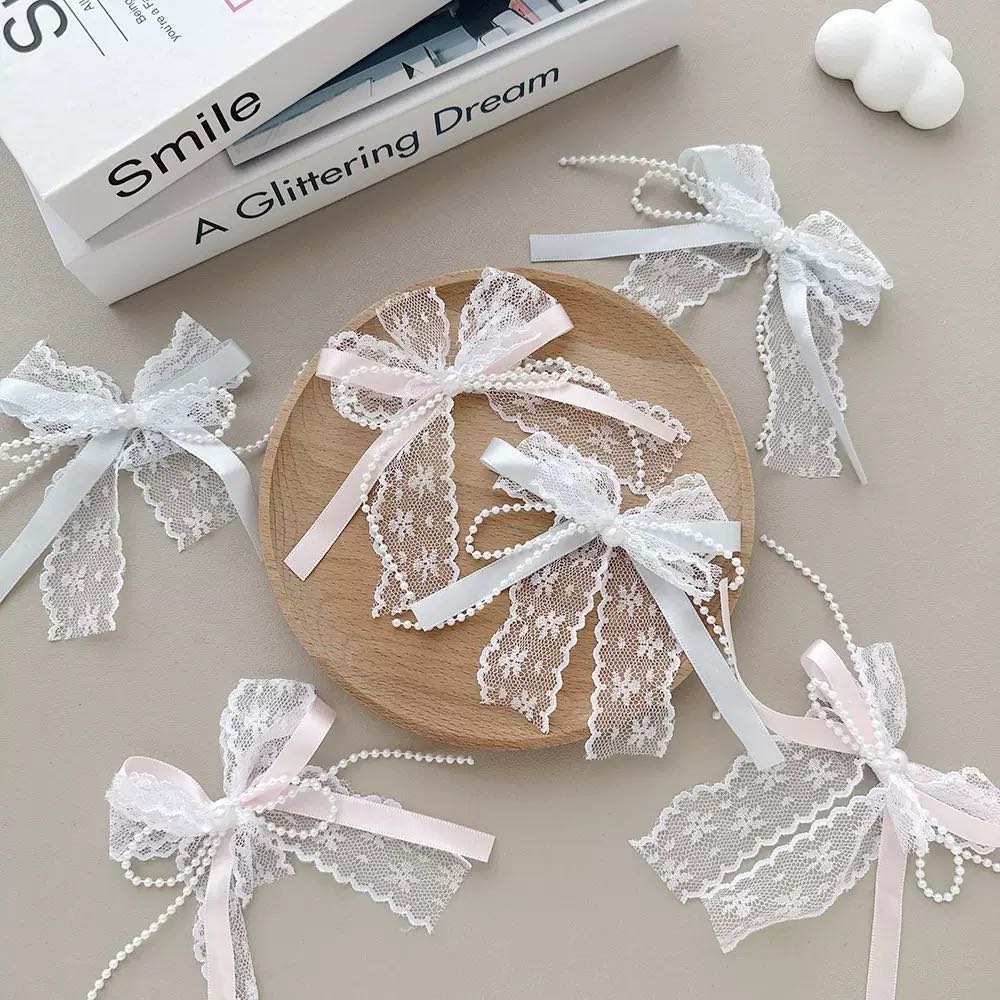 FS10192-About 10cm Pearl Lace Fabric Bowknot