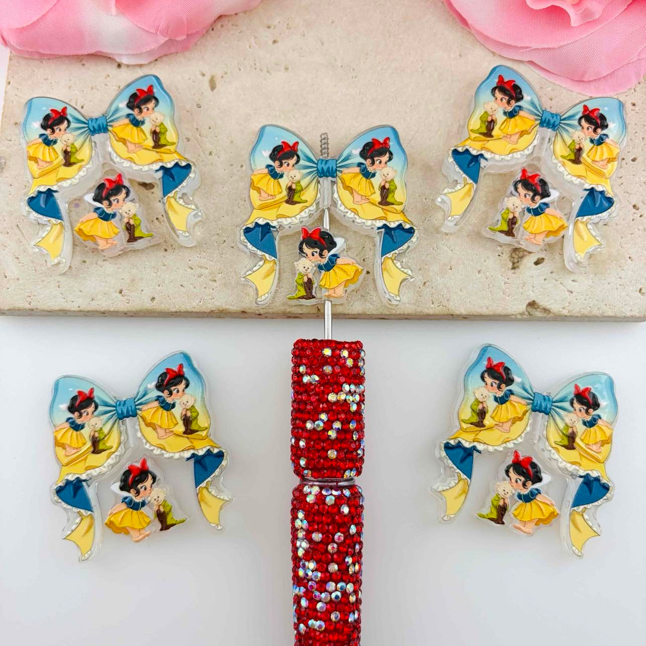 Fairytale Princess Figure Acrylic Beads Bow and Decoration,For Pen Toppers, Random Mix