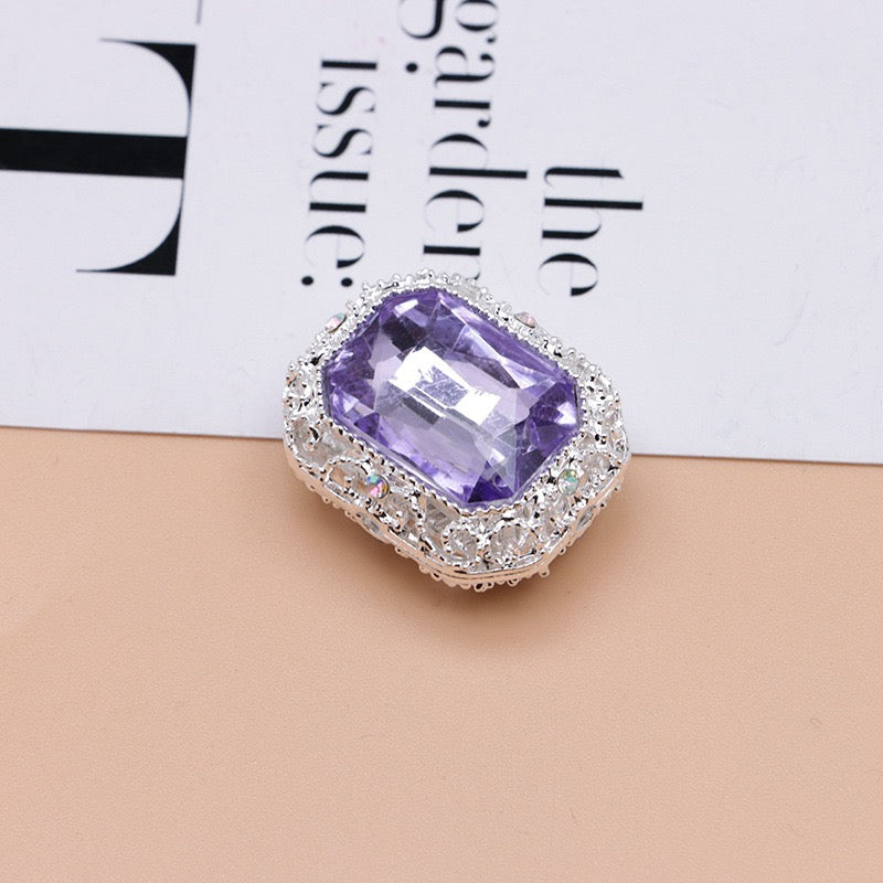 Heavy‑Duty Silver and Gold Alloy Square Beads with Multi-Color Rhinestones,About 21×17×10mm