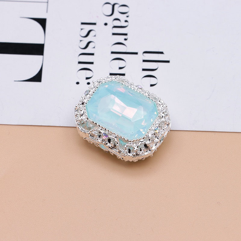 Heavy‑Duty Silver and Gold Alloy Square Beads with Multi-Color Rhinestones,About 21×17×10mm