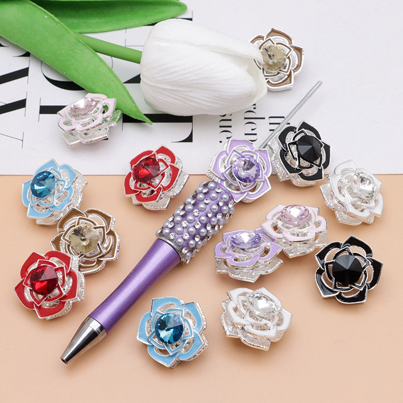 Delicate Sliver Alloy Rose Flower with Rotatable Small Flower Large Round Rhinestone,20mm