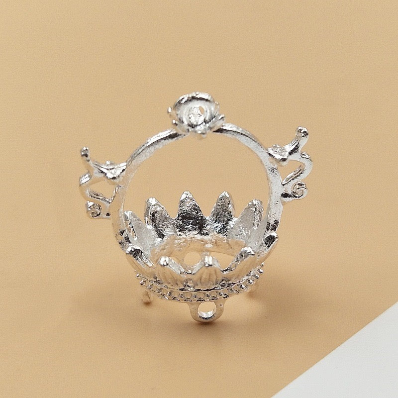 DIY Beaded Pendant, Silver Hollow Metal Ball  Cage Ornament for Jewelry Making