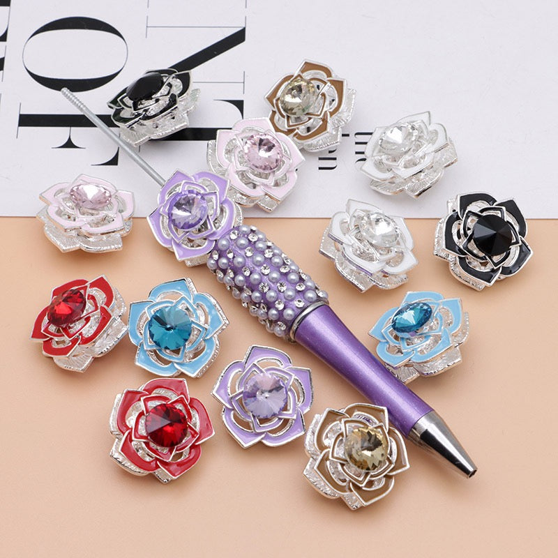 Delicate Sliver Alloy Rose Flower with Rotatable Small Flower Large Round Rhinestone,20mm
