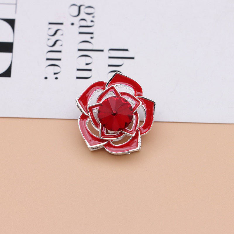 Delicate Sliver Alloy Rose Flower with Rotatable Small Flower Large Round Rhinestone,20mm