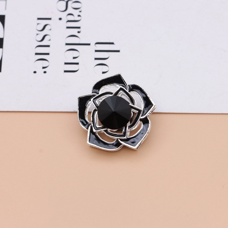Delicate Sliver Alloy Rose Flower with Rotatable Small Flower Large Round Rhinestone,20mm