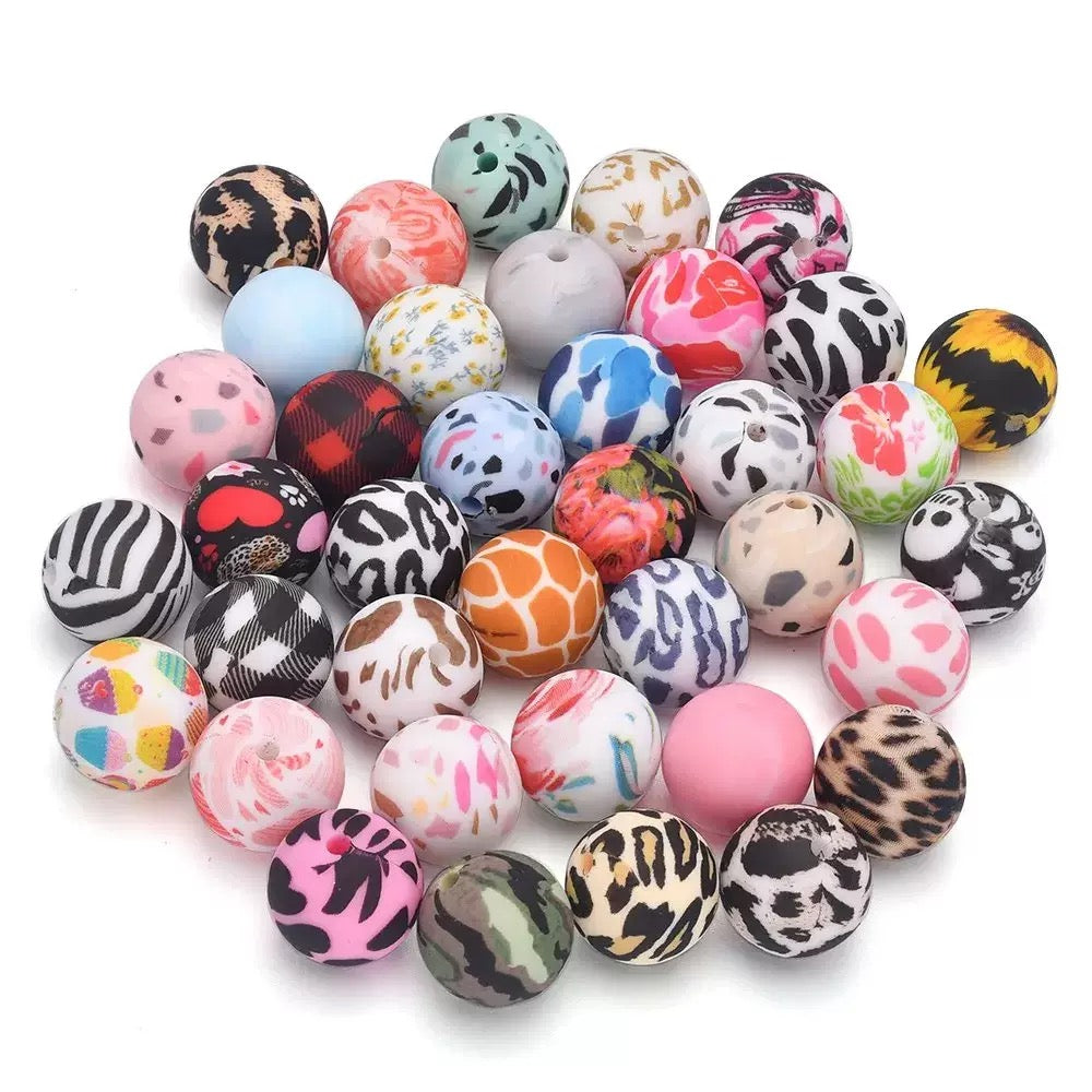 15mm Random Mix for Round Printed Silicone Beads
