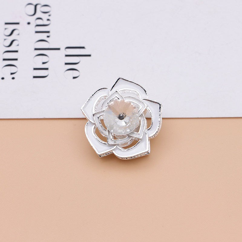Delicate Sliver Alloy Rose Flower with Rotatable Small Flower Large Round Rhinestone,20mm