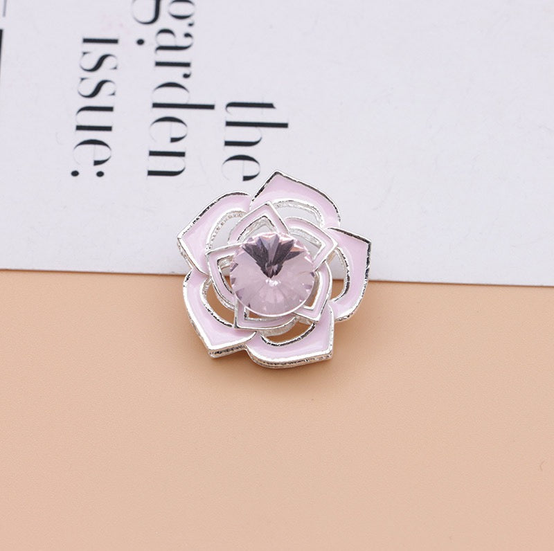 Delicate Sliver Alloy Rose Flower with Rotatable Small Flower Large Round Rhinestone,20mm