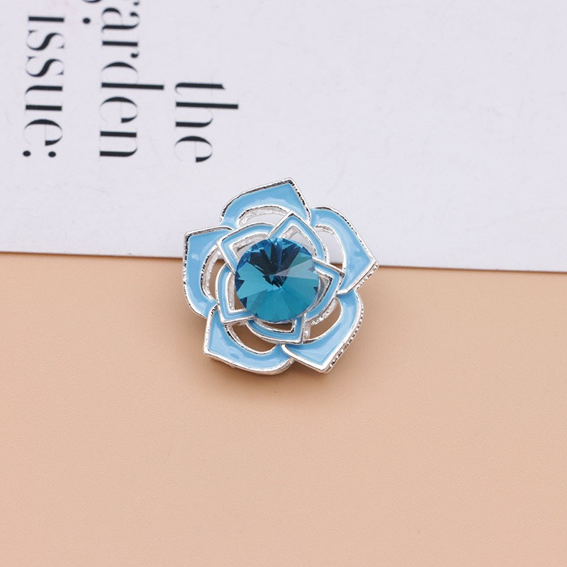 Delicate Sliver Alloy Rose Flower with Rotatable Small Flower Large Round Rhinestone,20mm