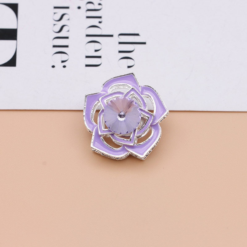 Delicate Sliver Alloy Rose Flower with Rotatable Small Flower Large Round Rhinestone,20mm