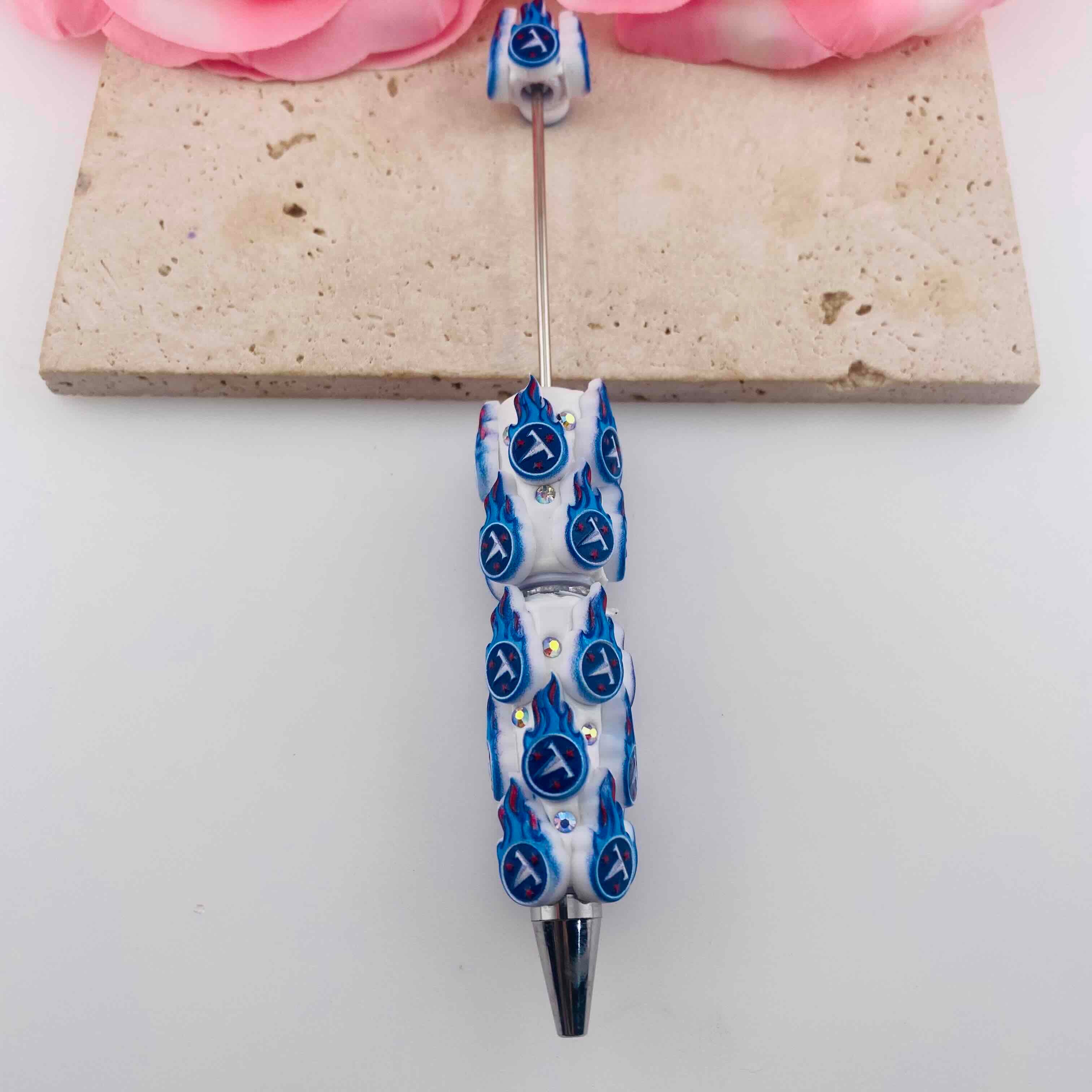 FS19826-Blue Flame Lightning Logo Clay Beaded Pens