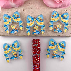 Princess With Teddy Bear Acrylic Beads Blue‑Yellow Bow and Decoration, For Pen Toppers,Random Mix