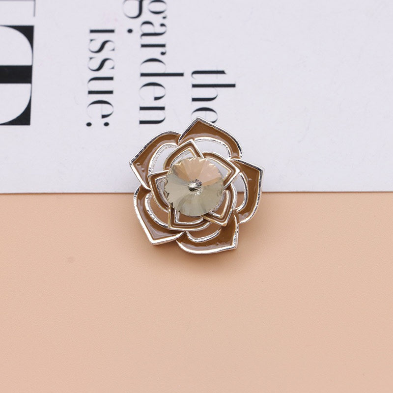 Delicate Sliver Alloy Rose Flower with Rotatable Small Flower Large Round Rhinestone,20mm