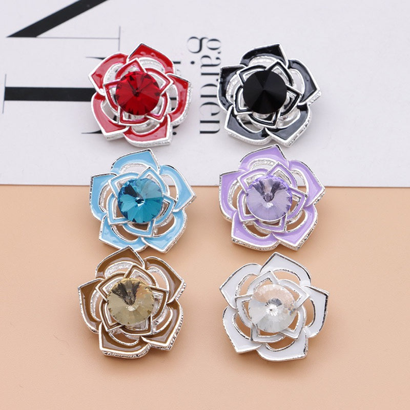 Delicate Sliver Alloy Rose Flower with Rotatable Small Flower Large Round Rhinestone,20mm