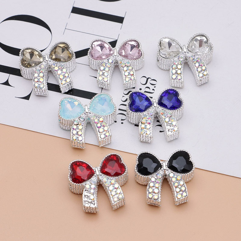 Paved Rhinestone Bow‑Knot Heart Rhinestone Beads,About 28×25×15mm