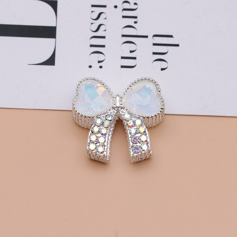 Paved Rhinestone Bow‑Knot Heart Rhinestone Beads,About 28×25×15mm
