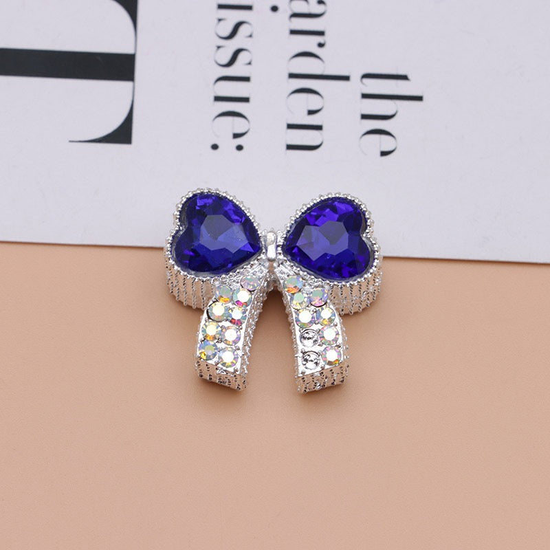 Paved Rhinestone Bow‑Knot Heart Rhinestone Beads,About 28×25×15mm