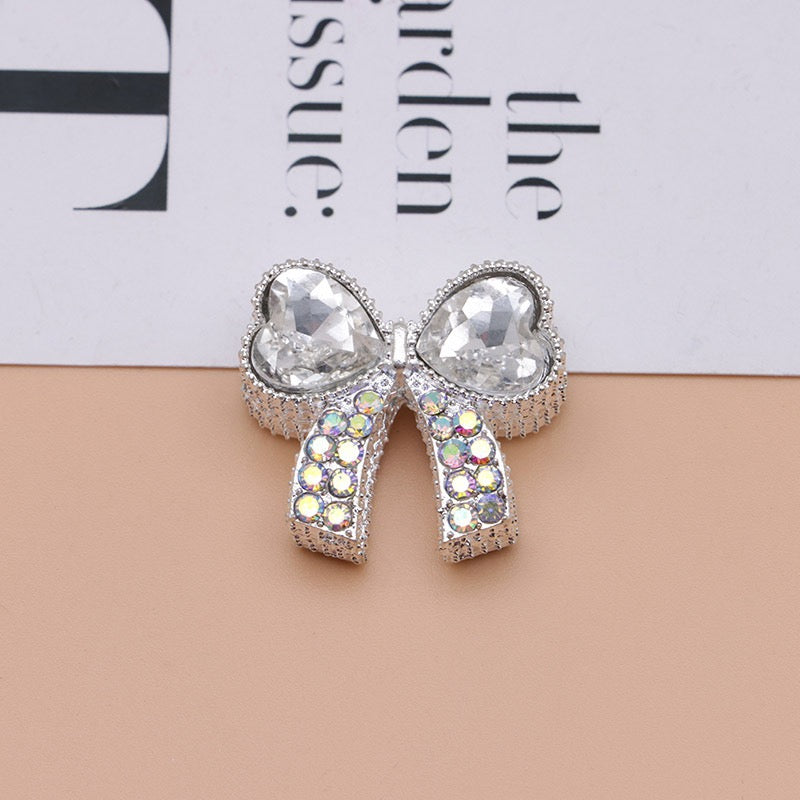 Paved Rhinestone Bow‑Knot Heart Rhinestone Beads,About 28×25×15mm