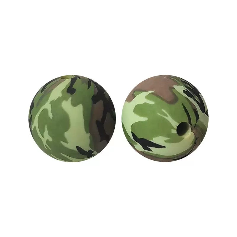 15mm Army Green Camouflage Round Silicone Beads