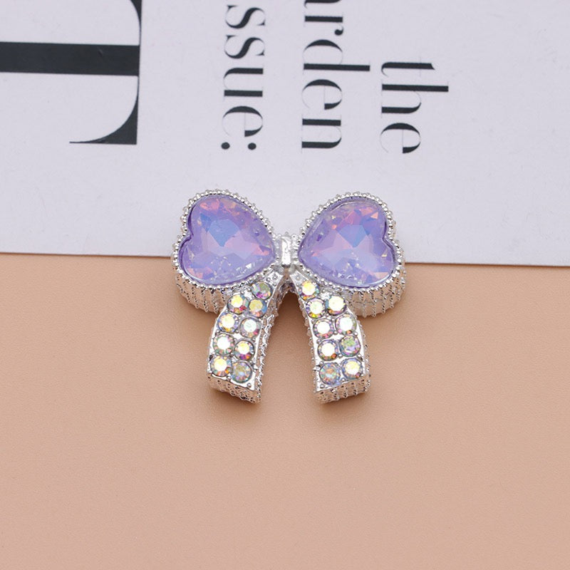 Paved Rhinestone Bow‑Knot Heart Rhinestone Beads,About 28×25×15mm
