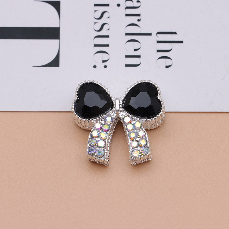 Paved Rhinestone Bow‑Knot Heart Rhinestone Beads,About 28×25×15mm