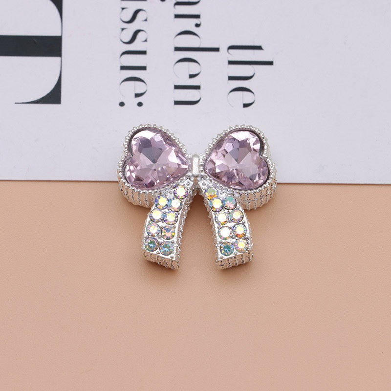 Paved Rhinestone Bow‑Knot Heart Rhinestone Beads,About 28×25×15mm