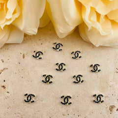 FS4774- 8mm CC Black Rhinestone Metal Nail Charms