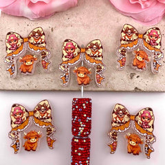 Cartoon Highland Cow Acrylic Beads Bow and Decoration, For Pen Toppers,Random Mix