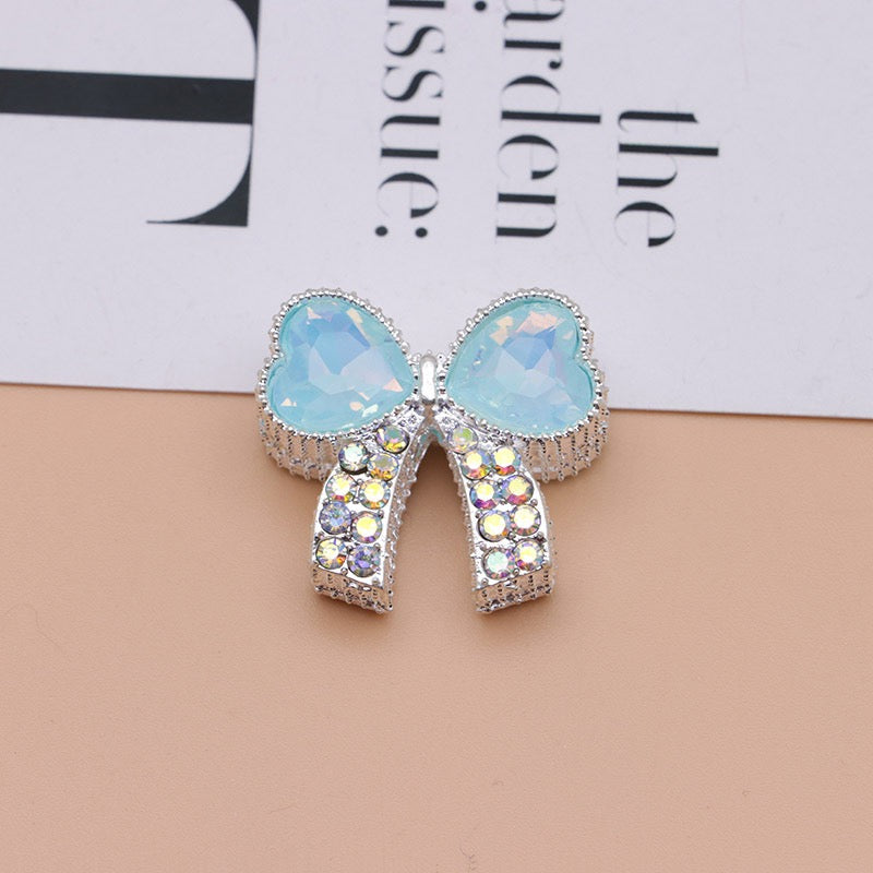 Paved Rhinestone Bow‑Knot Heart Rhinestone Beads,About 28×25×15mm