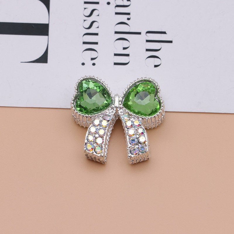 Paved Rhinestone Bow‑Knot Heart Rhinestone Beads,About 28×25×15mm