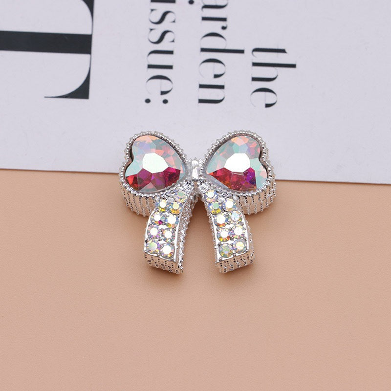 Paved Rhinestone Bow‑Knot Heart Rhinestone Beads,About 28×25×15mm
