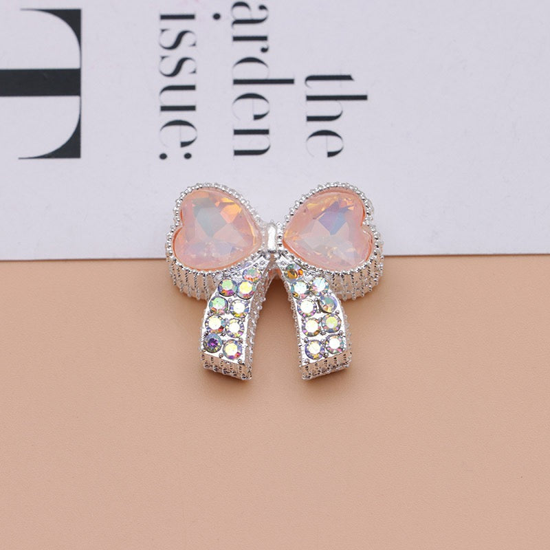 Paved Rhinestone Bow‑Knot Heart Rhinestone Beads,About 28×25×15mm