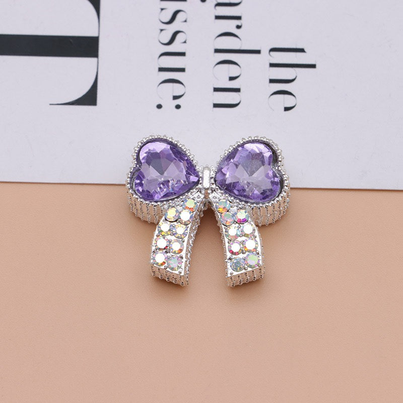 Paved Rhinestone Bow‑Knot Heart Rhinestone Beads,About 28×25×15mm
