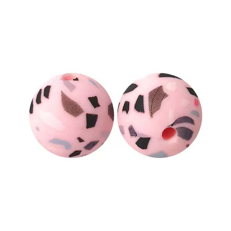 15mm Abstract Pink Printed Silicone Round Beads