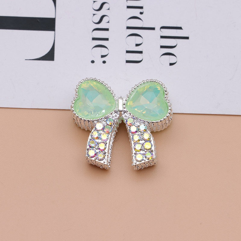Paved Rhinestone Bow‑Knot Heart Rhinestone Beads,About 28×25×15mm