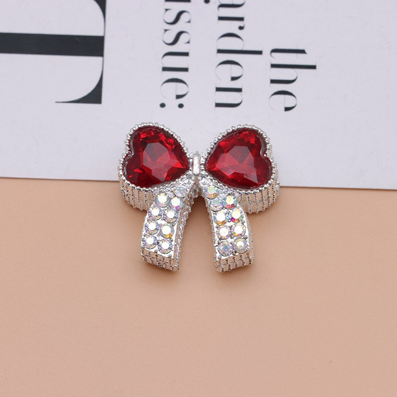 Paved Rhinestone Bow‑Knot Heart Rhinestone Beads,About 28×25×15mm