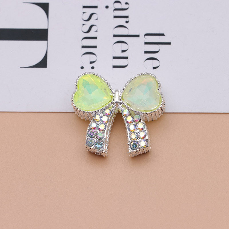 Paved Rhinestone Bow‑Knot Heart Rhinestone Beads,About 28×25×15mm