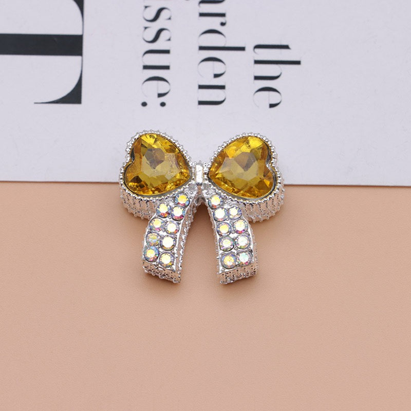 Paved Rhinestone Bow‑Knot Heart Rhinestone Beads,About 28×25×15mm