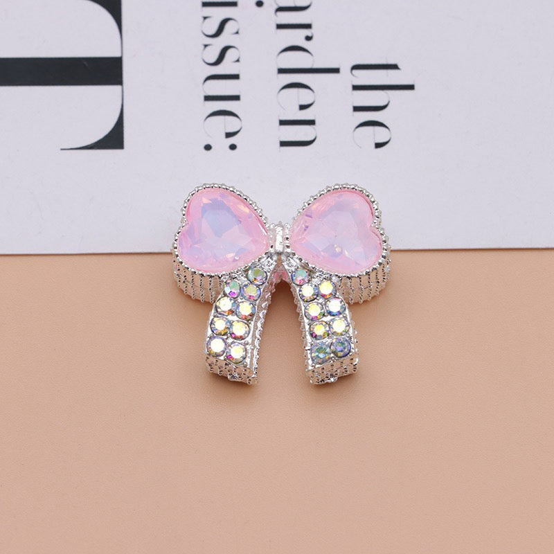 Paved Rhinestone Bow‑Knot Heart Rhinestone Beads,About 28×25×15mm