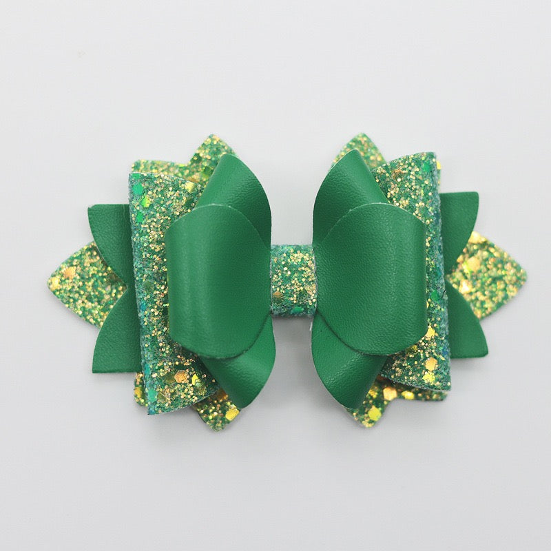Matte Multi‑Layer Glitter Faux Leather Bow Beads,Multi‑Color