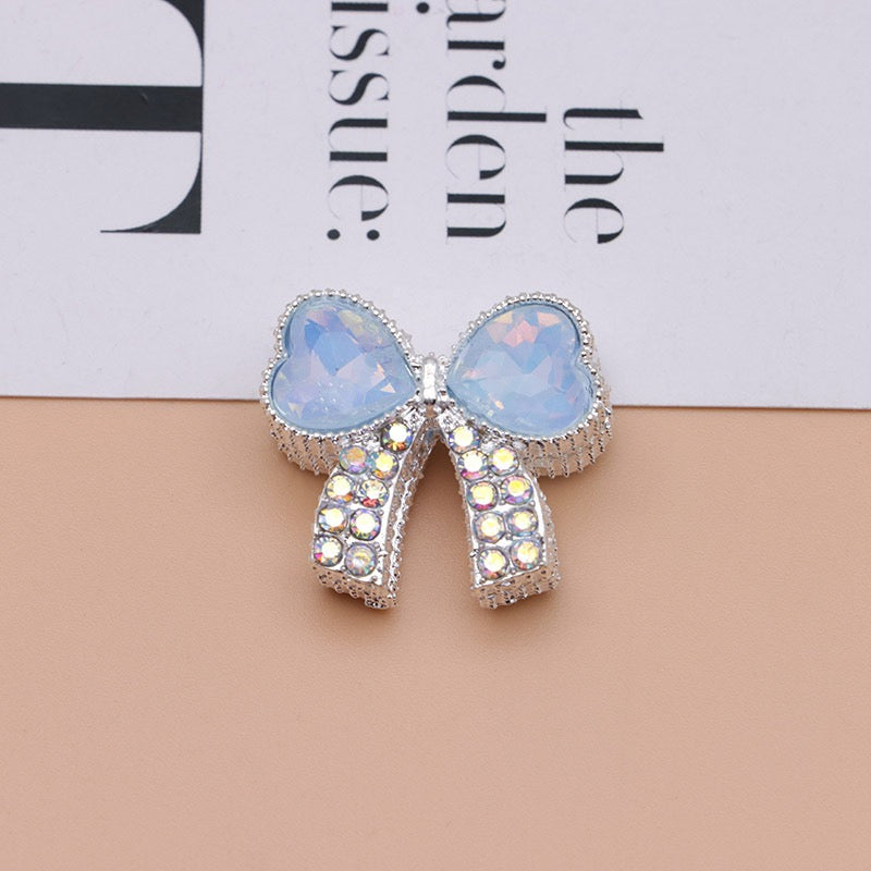 Paved Rhinestone Bow‑Knot Heart Rhinestone Beads,About 28×25×15mm