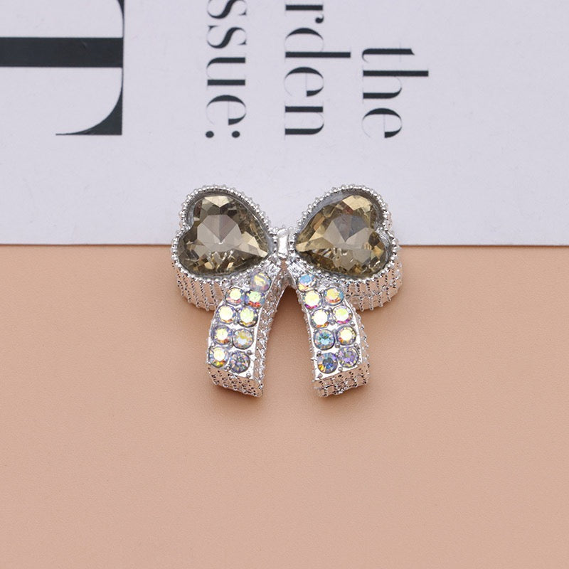 Paved Rhinestone Bow‑Knot Heart Rhinestone Beads,About 28×25×15mm