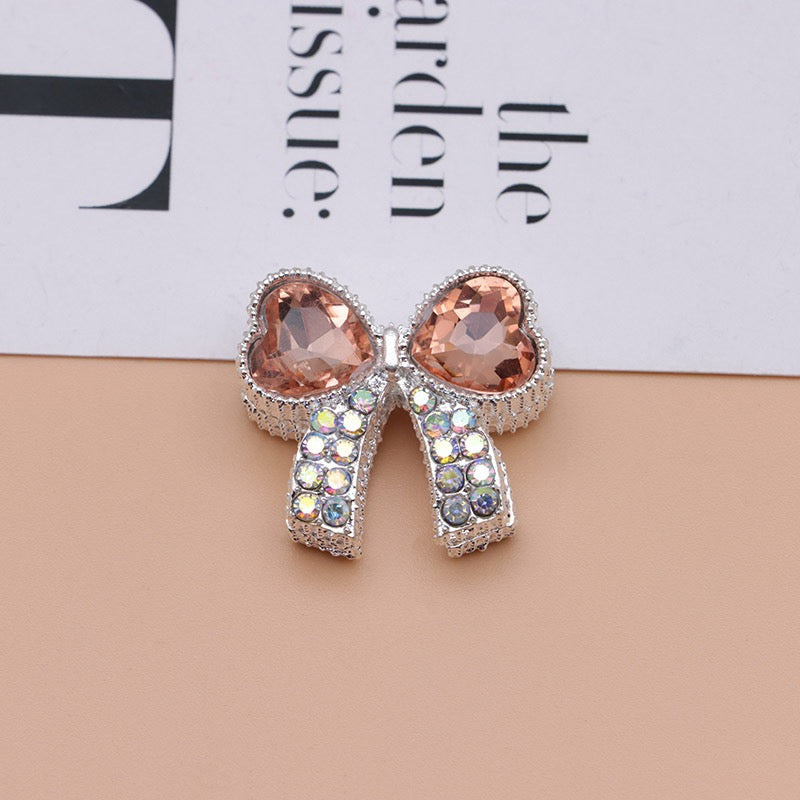 Paved Rhinestone Bow‑Knot Heart Rhinestone Beads,About 28×25×15mm