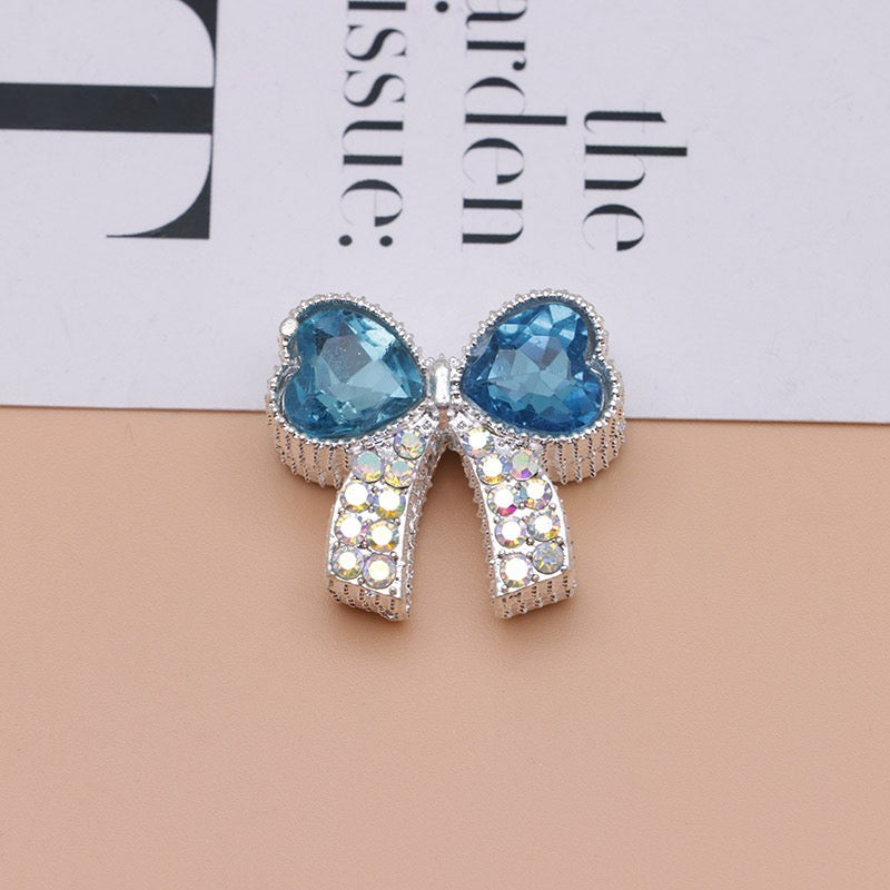 Paved Rhinestone Bow‑Knot Heart Rhinestone Beads,About 28×25×15mm